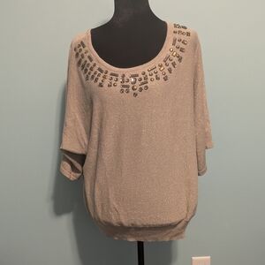 JM Collection Metallic Beaded Scoop-Neck Tunic - Champagne